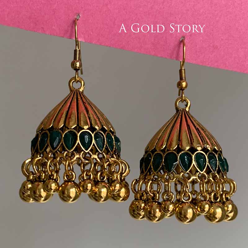 REEM JHUMKAY GOLDEN GREEN