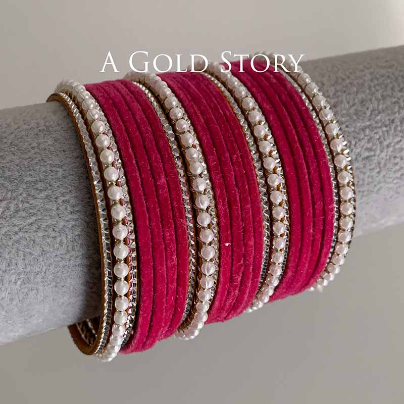 UROOJ VELVET BANGLES SET HOT PINK
