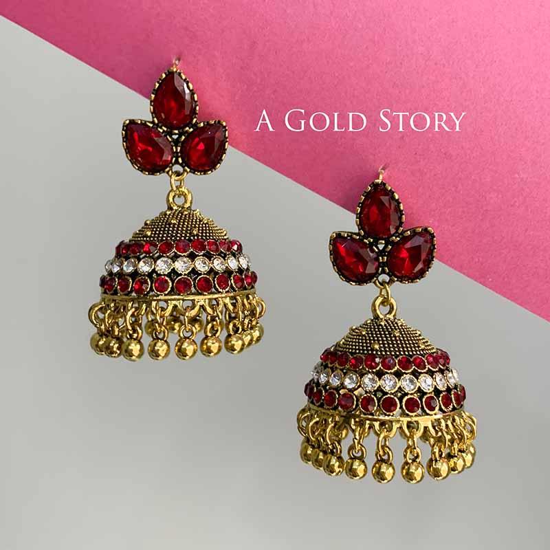 ZUMNA JHUMKAY GOLDEN RED