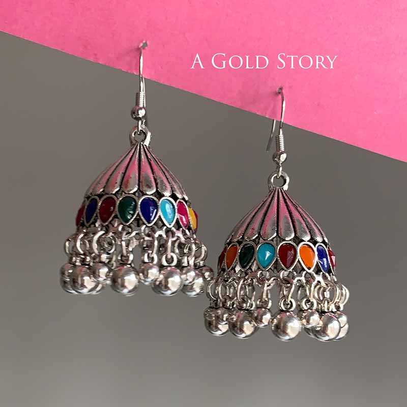 REEM JHUMKAY SILVER MULTICOLOR