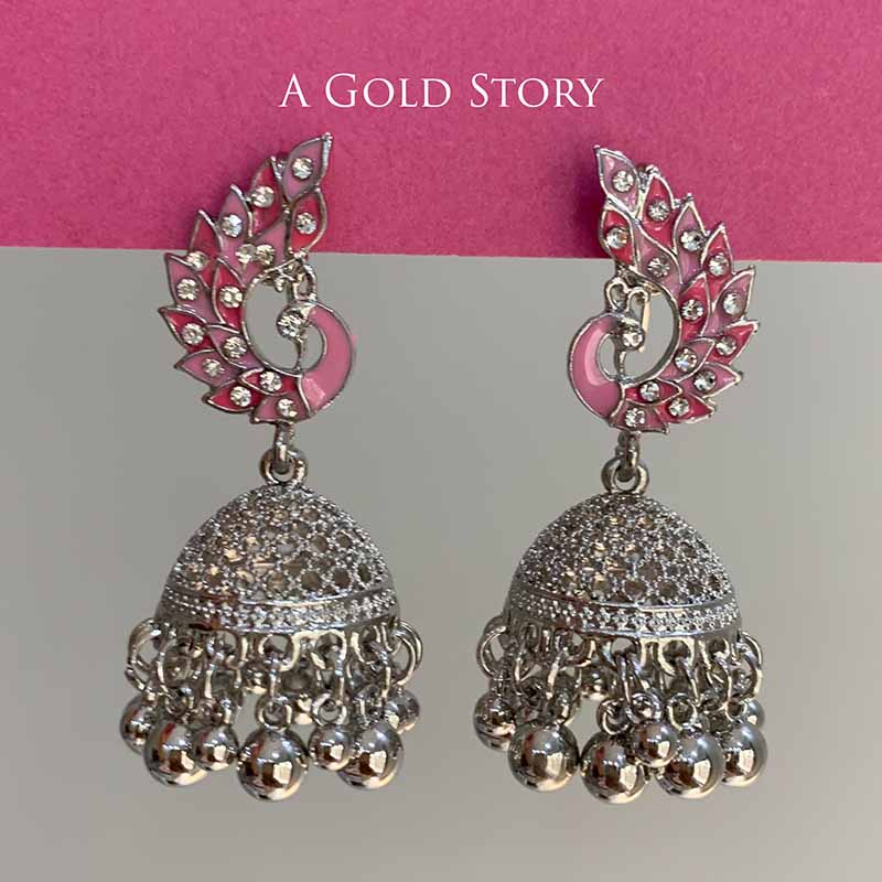PEACOCOK JHUMKAY SILVER PINK
