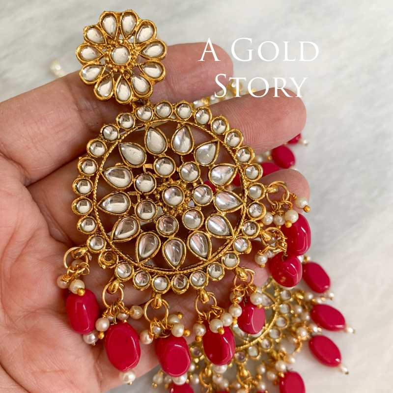 MAHIA EARRINGS & TIKKA SET RED