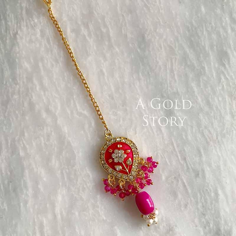 AISHWARYA EARRINGS AND TIKKA HOT PINK