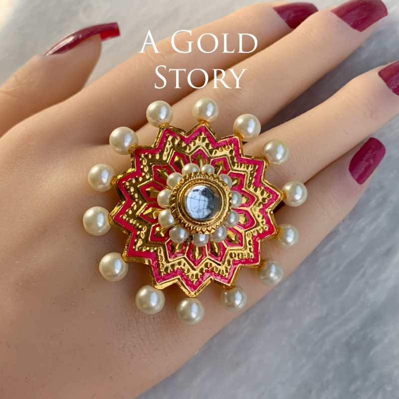 AKLEEMA KUNDAN RING HOT PINK