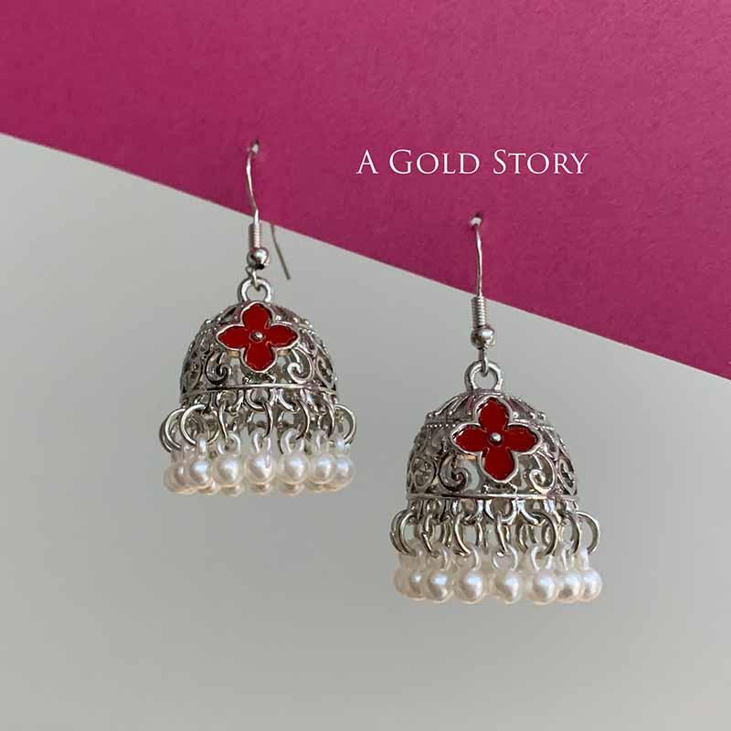 NEHA JHUMKIS SILVER RED/ MAROON