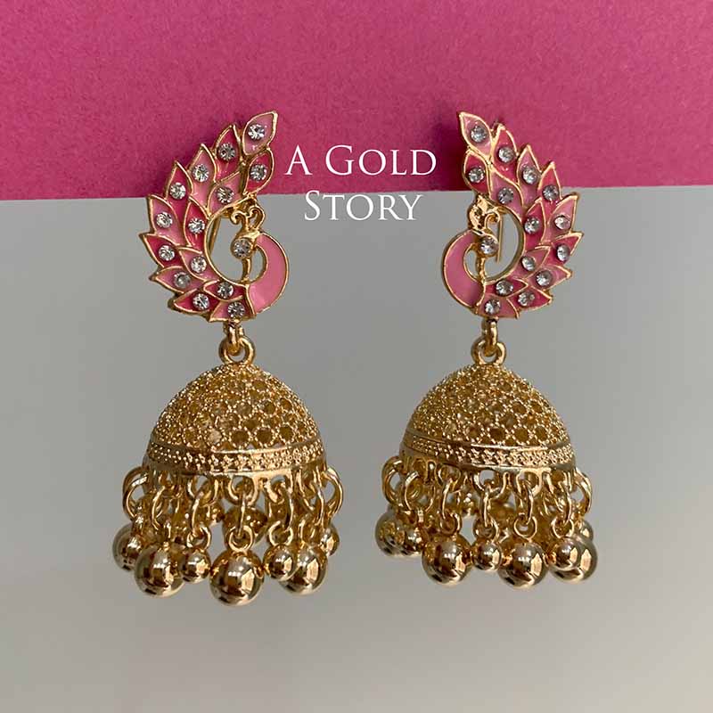 PEACOCOK JHUMKAY GOLDEN PINK