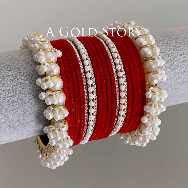 TABEER VELVET BANGLES SET RED