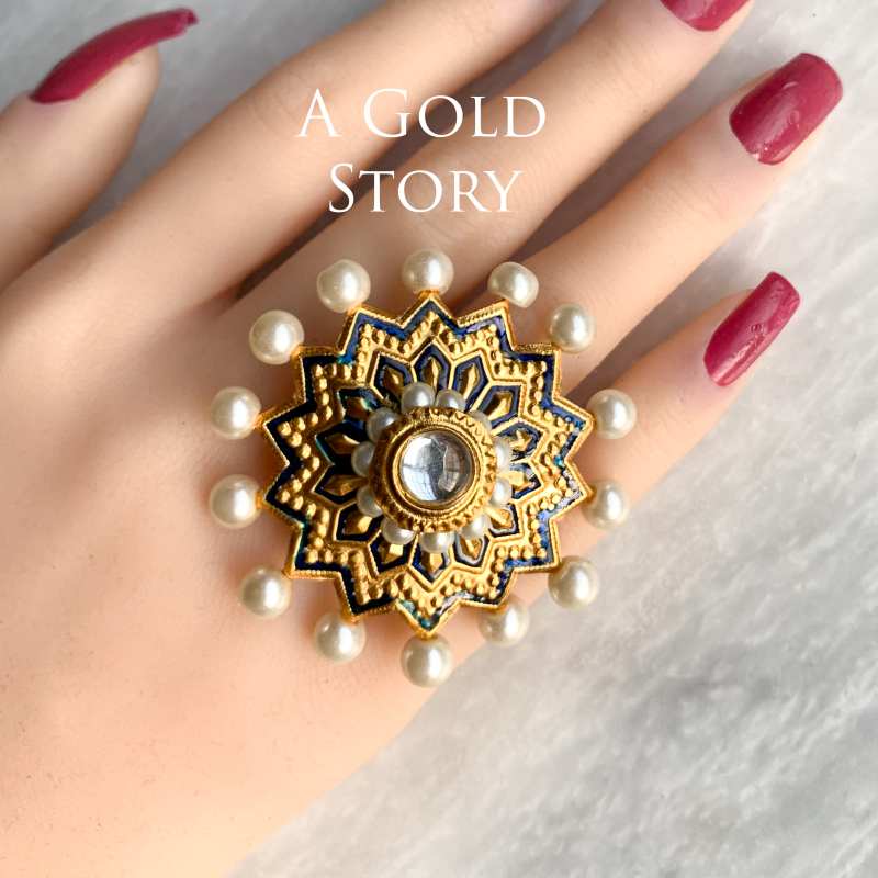 AKLEEMA KUNDAN RING BLUE