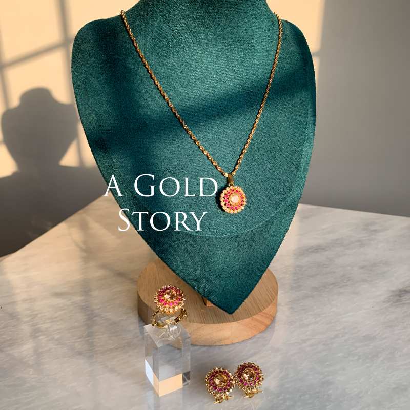 ALHINA PENDANT SET CHAMPAGNE & RUBY
