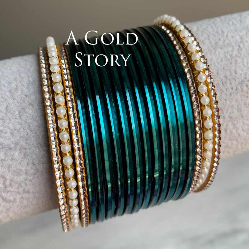 JENNA GLOSS BANGLES SET TEAL/ ZINC