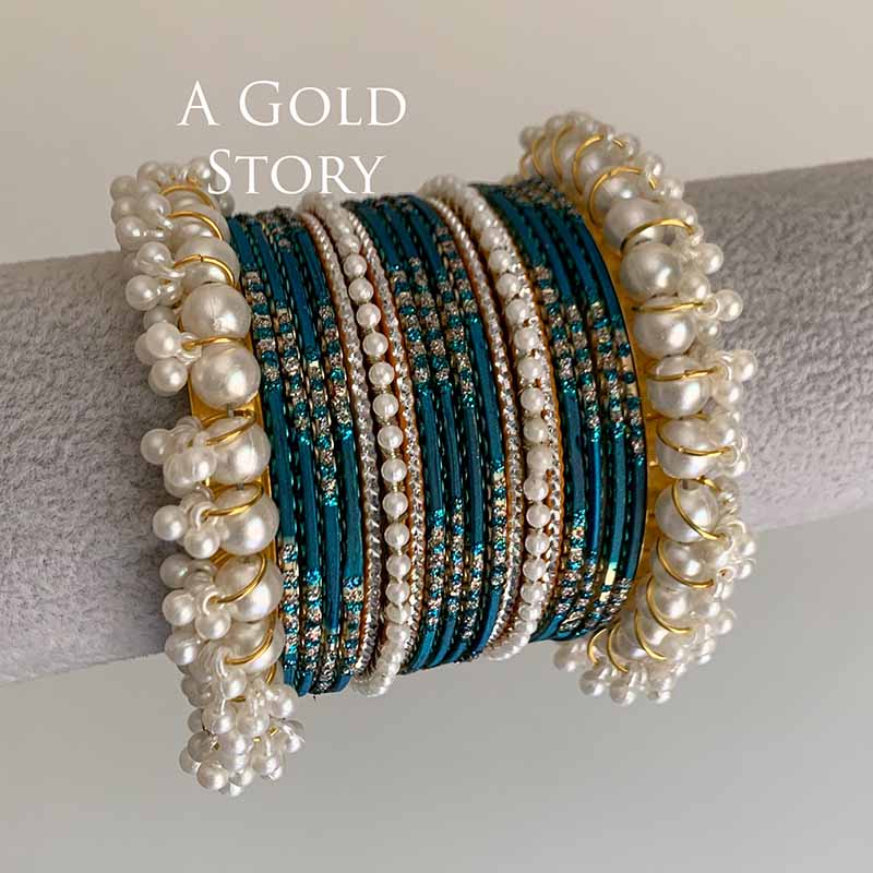 ELODIE BANGLES SET ZINC/ TEAL