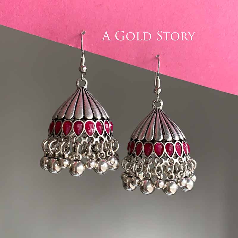 REEM JHUMKAY SILVER RED