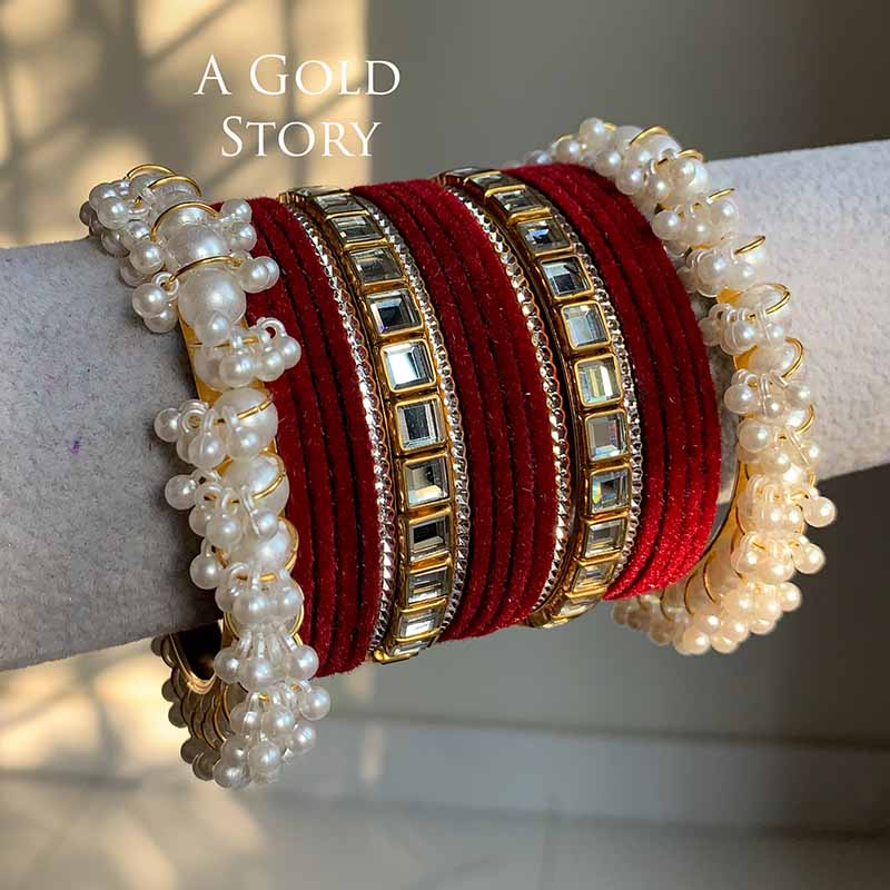 ALMAS VELVET BANGLES SET MAROON