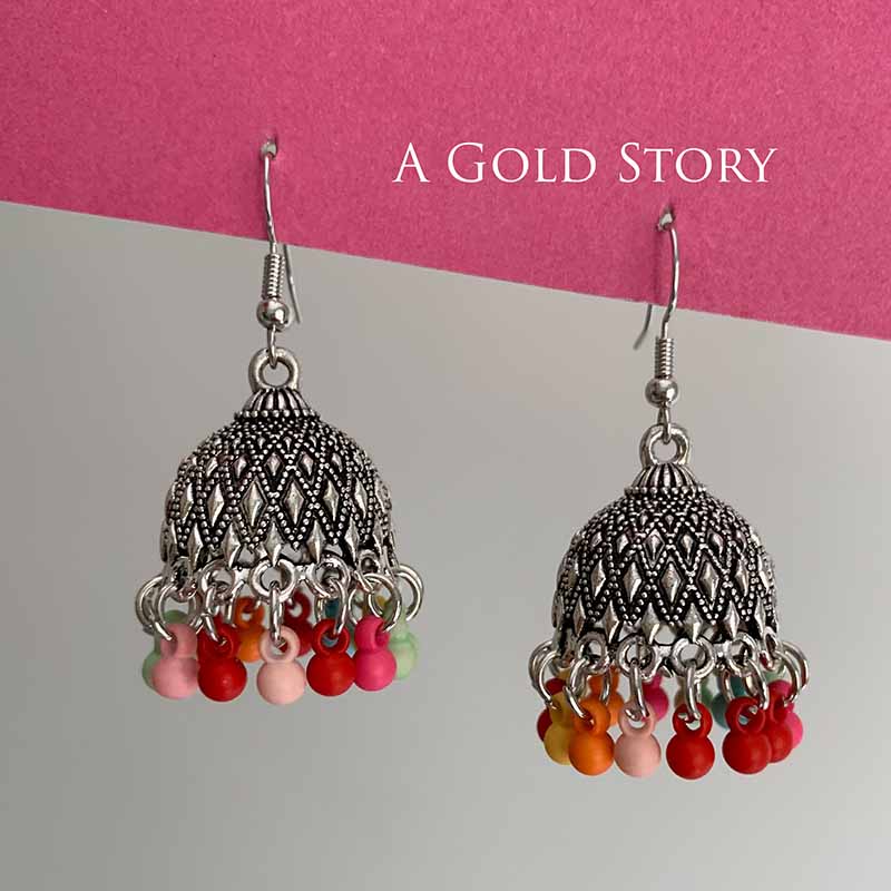 SUHA JHUMKIS SILVER MULTICOLOR