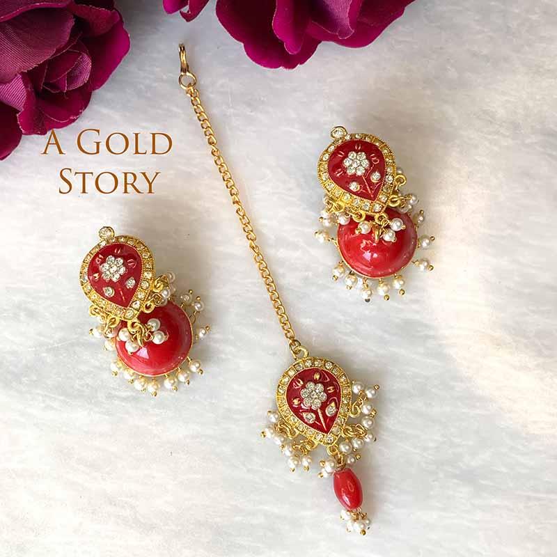 AISHWARYA EARRINGS AND TIKKA RED