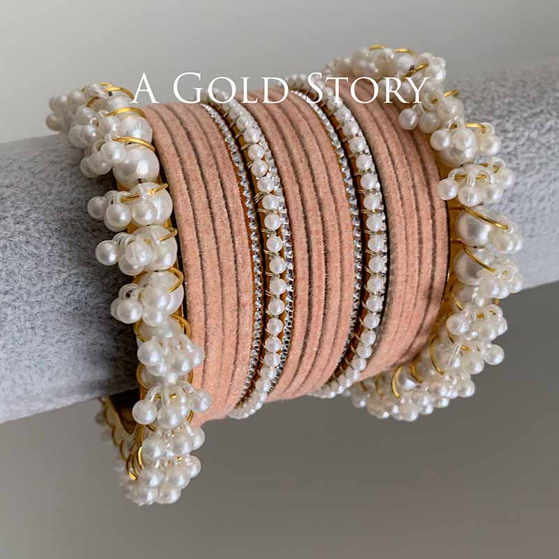 TABEER VELVET BANGLES SET PEACH