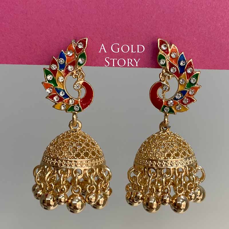 PEACOCOK JHUMKAY GOLDEN MULTICOLOR