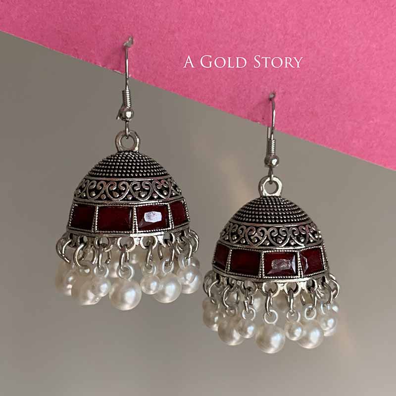 AFRA JHUMKAY SILVER MAROON