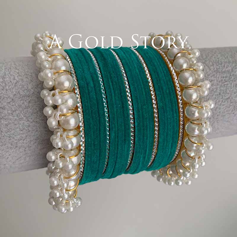 FAREEHA VELVET BANGLES SET TEAL