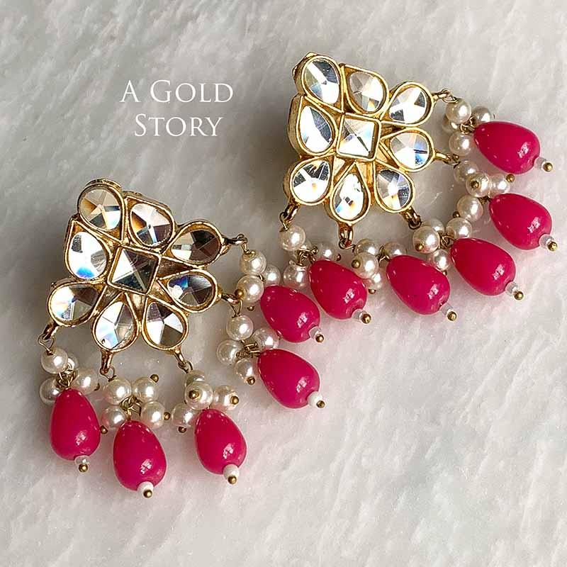 ANJALI KUNDAN STUDS HOT PINK