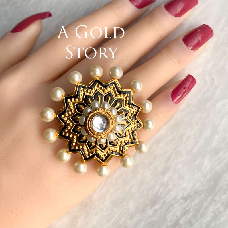 AKLEEMA KUNDAN RING BLACK
