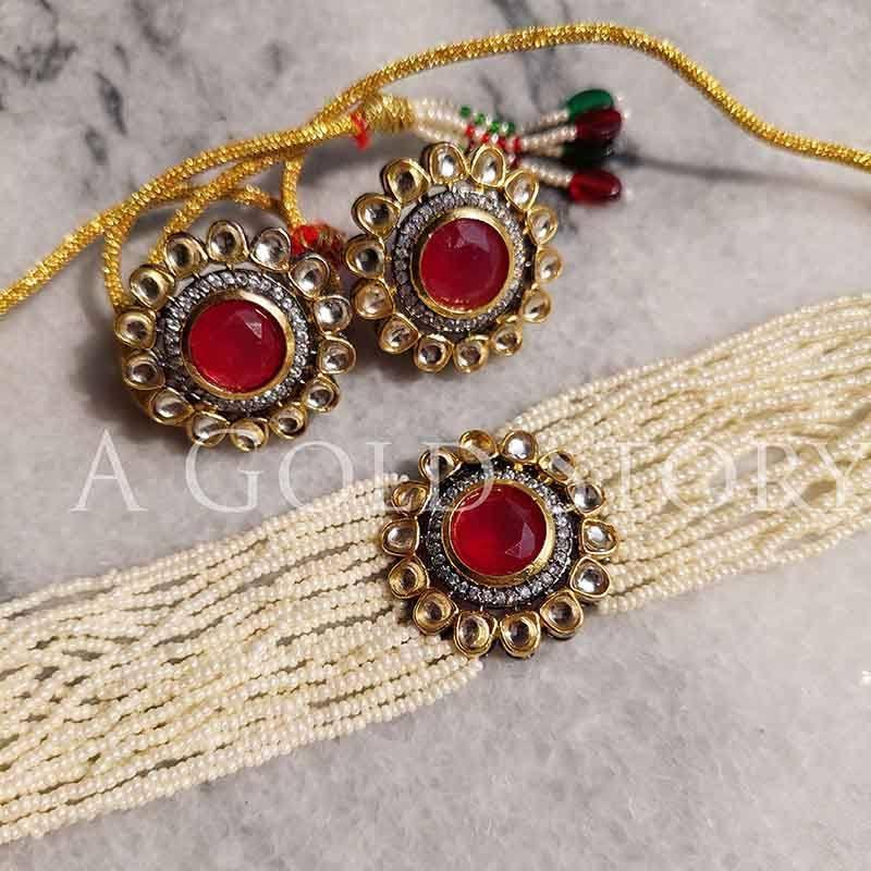 ALIA CHOKER SET RED - A GOLD STORY