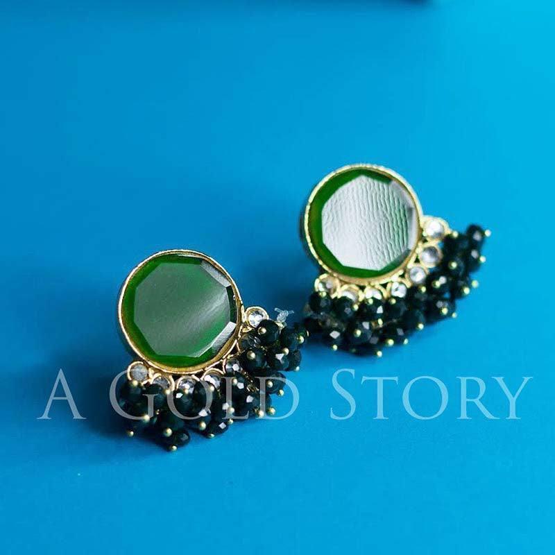 KUMARI KUNDAN STUDS GREEN - A GOLD STORY