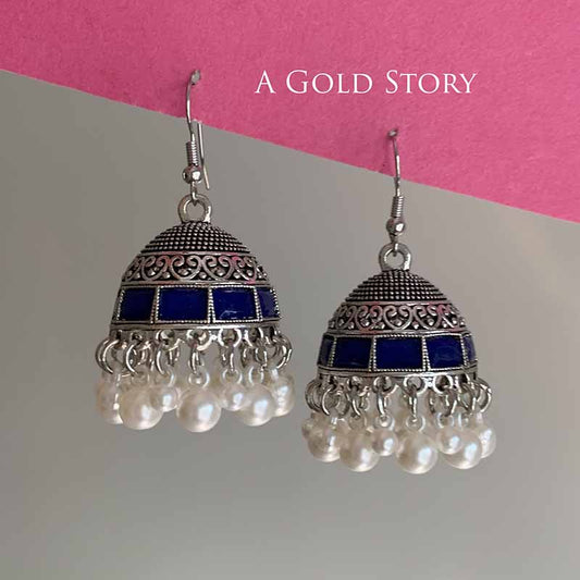 AFRA JHUMKAY SILVER BLUE