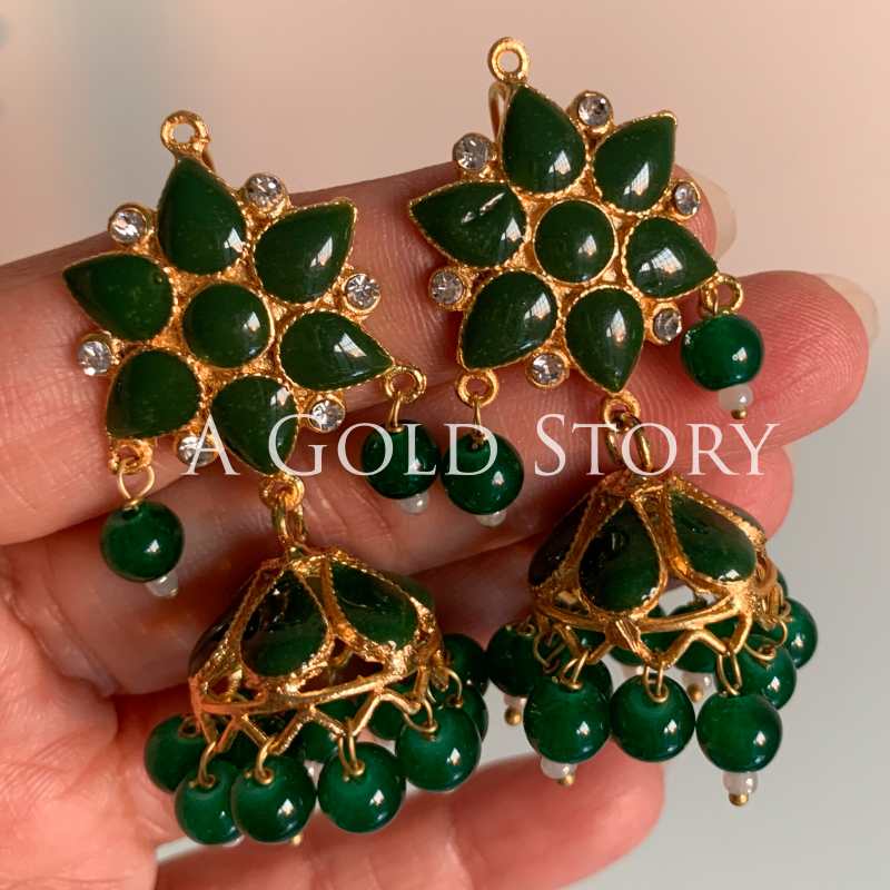 ASMARA MEENAKARI JHUMKAY EMERALD GREEN