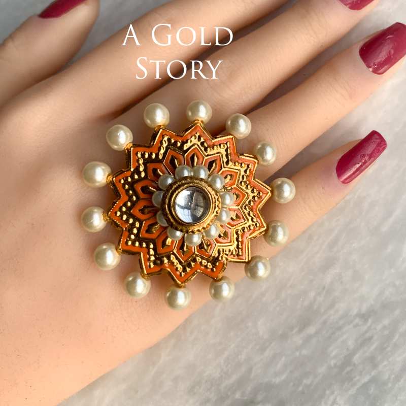 AKLEEMA KUNDAN RING ORANGE