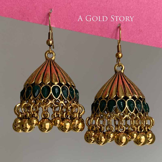 REEM JHUMKAY GOLDEN GREEN