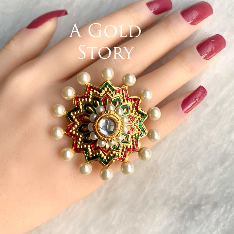 AKLEEMA KUNDAN RING RED & GREEN