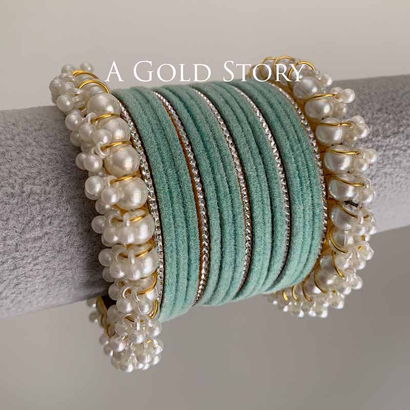 FAREEHA VELVET BANGLES SET AQUA BLUE