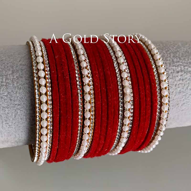 UROOJ VELVET BANGLES SET RED