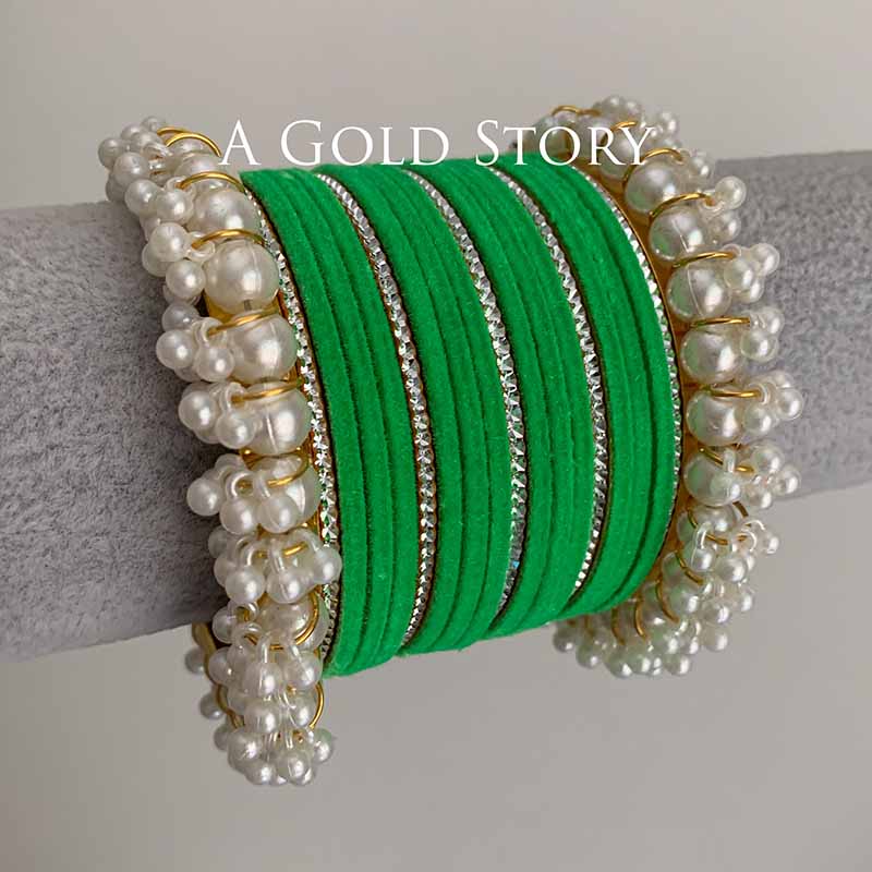 FAREEHA VELVET BANGLES SET PARROT GREEN