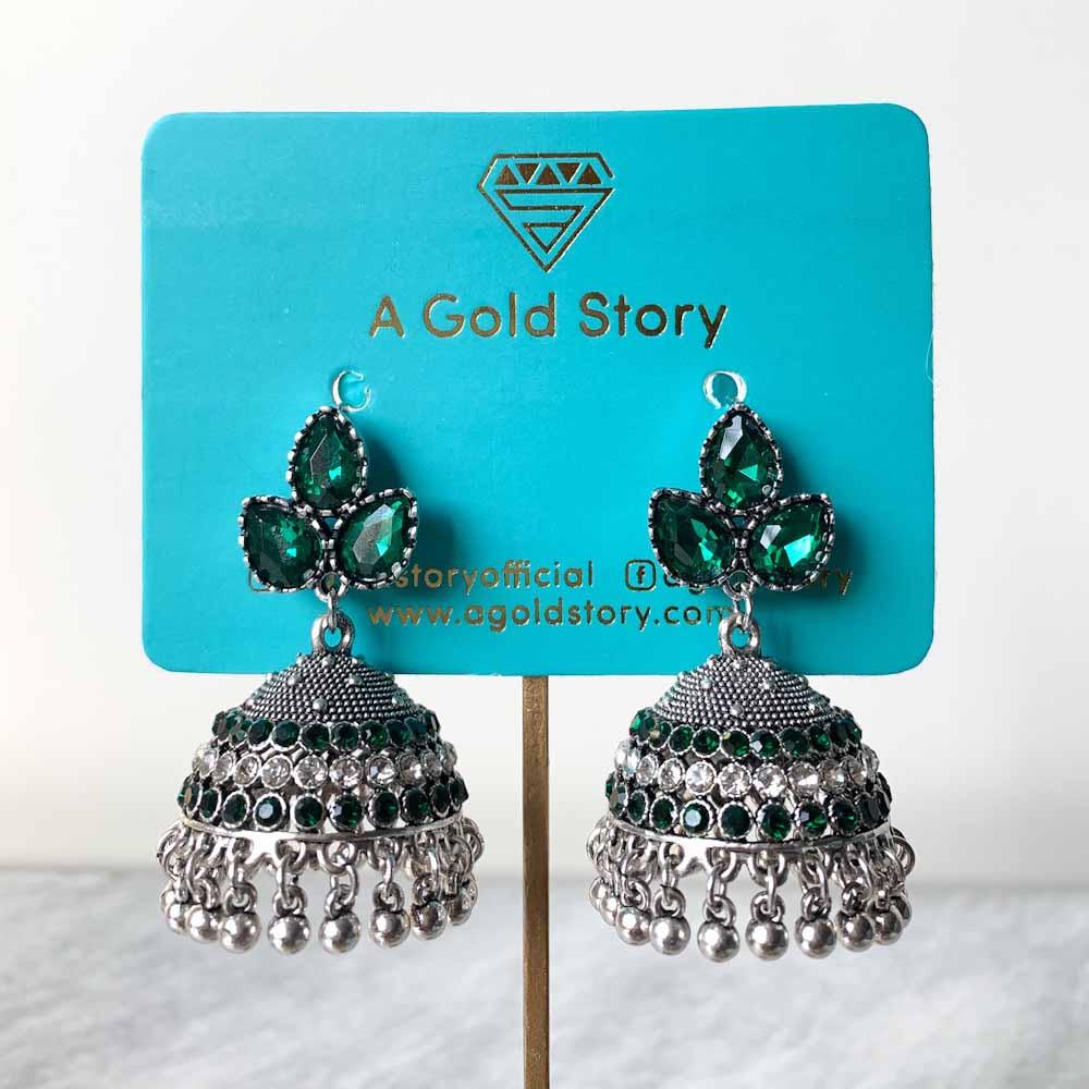 ZUMNA JHUMKAY SILVER GREEN - Basics by A Gold Story