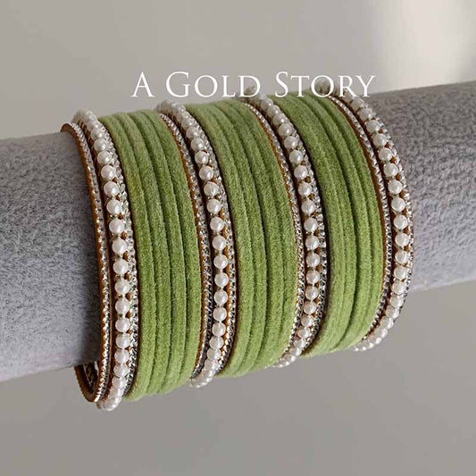 UROOJ VELVET BANGLES SET OLIVE GREEN