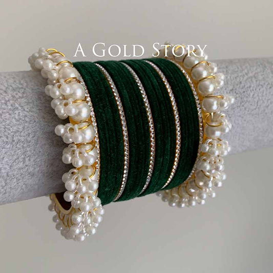 FAREEHA VELVET BANGLES SET EMERALD GREEN
