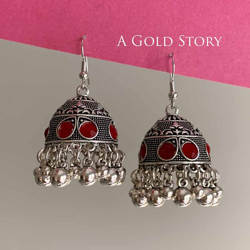 FATIN EARRINGS SILVER ORANGISH RED