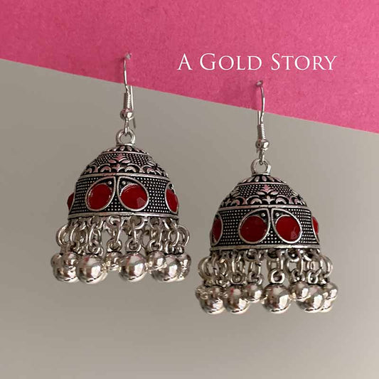 FATIN EARRINGS SILVER ORANGISH RED