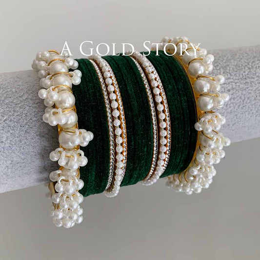 TABEER VELVET BANGLES SET EMERALD GREEN
