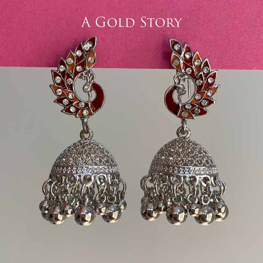 PEACOCOK JHUMKAY SILVER MAROON