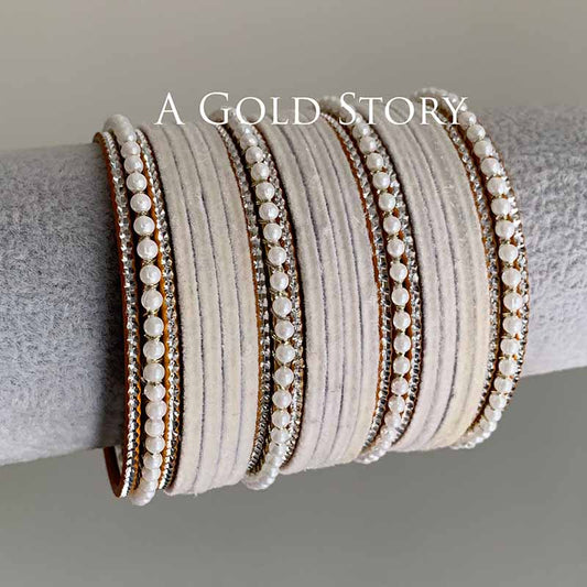 UROOJ VELVET BANGLES SET WHITE