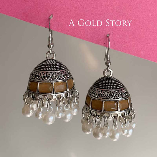 AFRA JHUMKAY SILVER BEIGE