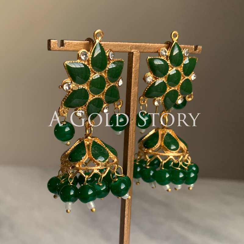 ASMARA MEENAKARI JHUMKAY EMERALD GREEN