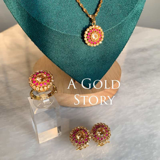 ALHINA PENDANT SET CHAMPAGNE & RUBY