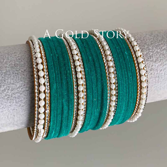 UROOJ VELVET BANGLES SET TEAL