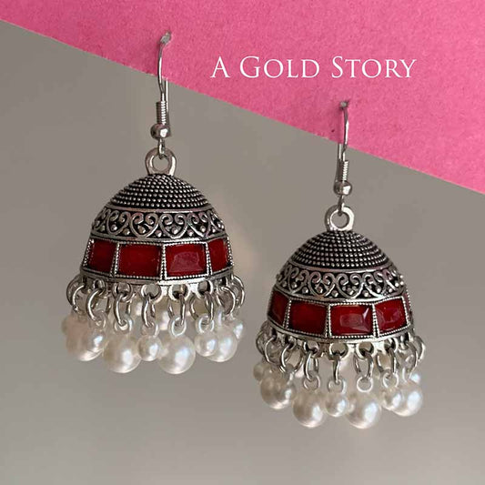 AFRA JHUMKAY SILVER RED