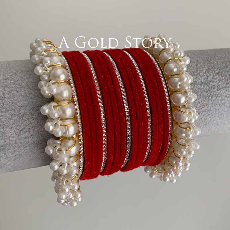 FAREEHA VELVET BANGLES SET RED