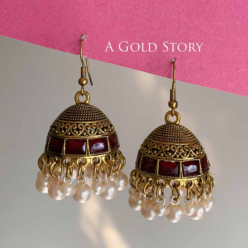 AFRA JHUMKAY GOLDEN MAROON